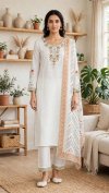 Vf 54 Rayon Slub With Embroidery Work Kurti With Bottom Dupatta